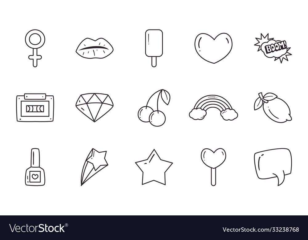 Pop art line style set icons design