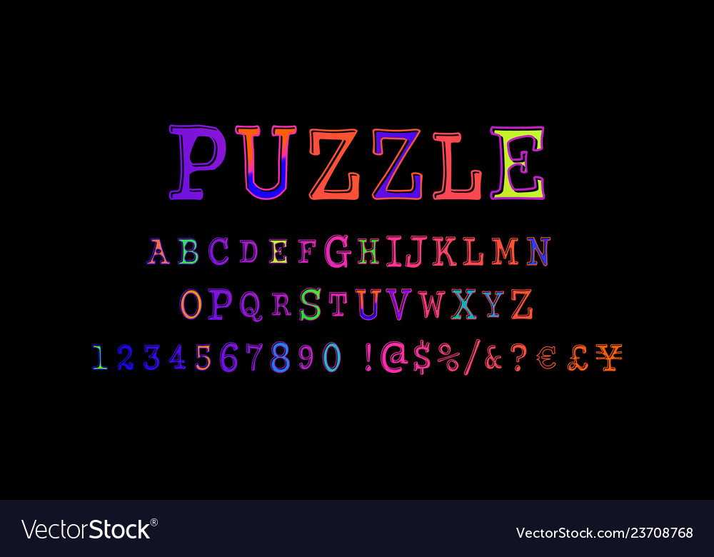 Puzzle font and numbers vector image Puzzle font and numbers