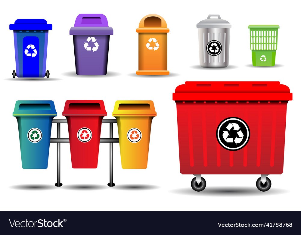 Realistic garbage bin in various color red green