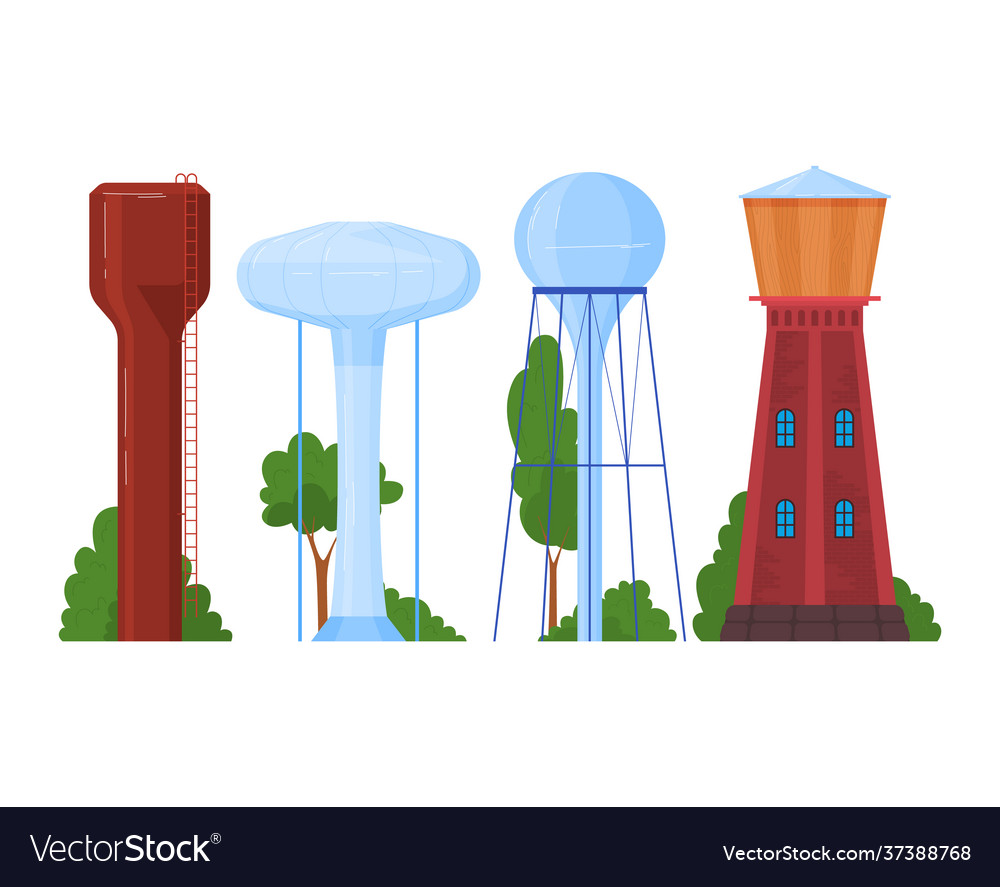 Set hand drawn water towers secure storage Vector Image