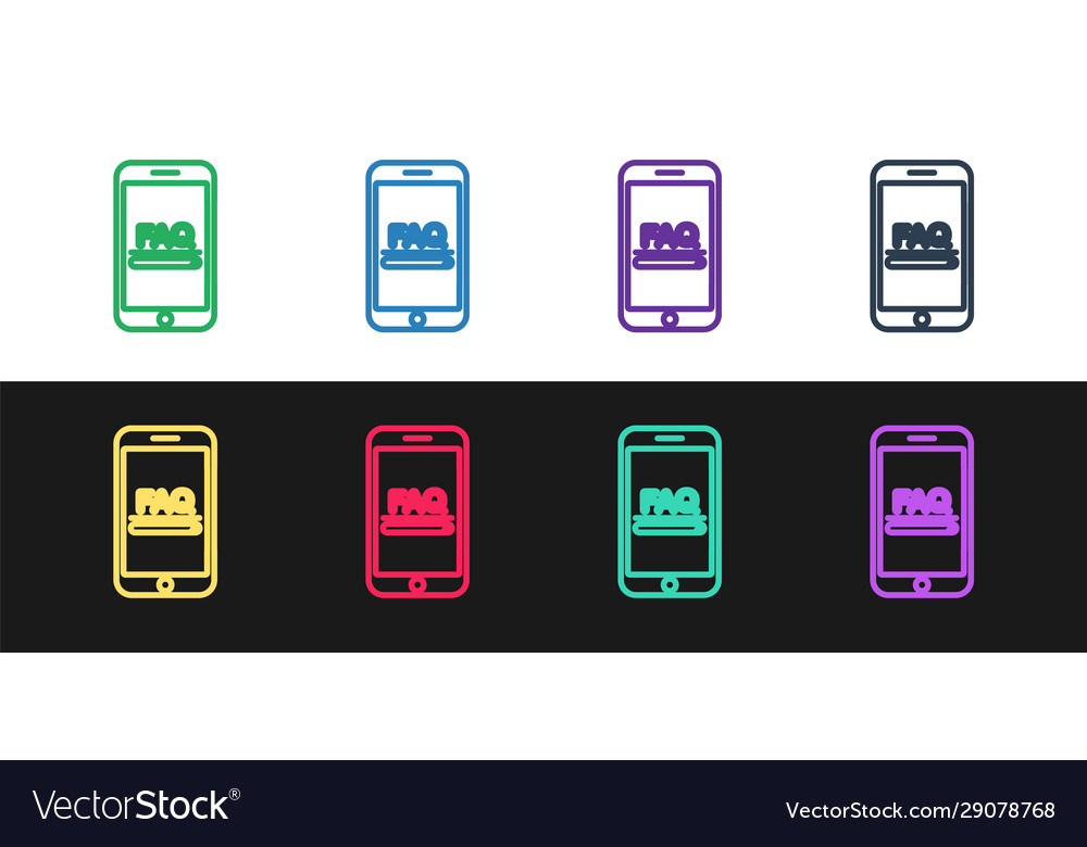 Set line mobile phone with text faq information vector image Set line mobile phone with text faq information