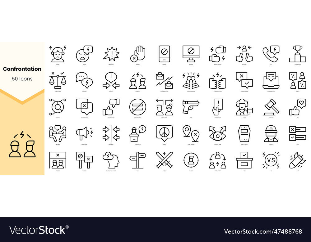 Set Of Confrontation Icons Simple Line Art Style Vector Image Set Of Confrontation Icons Simple Line Art Style Vector Image