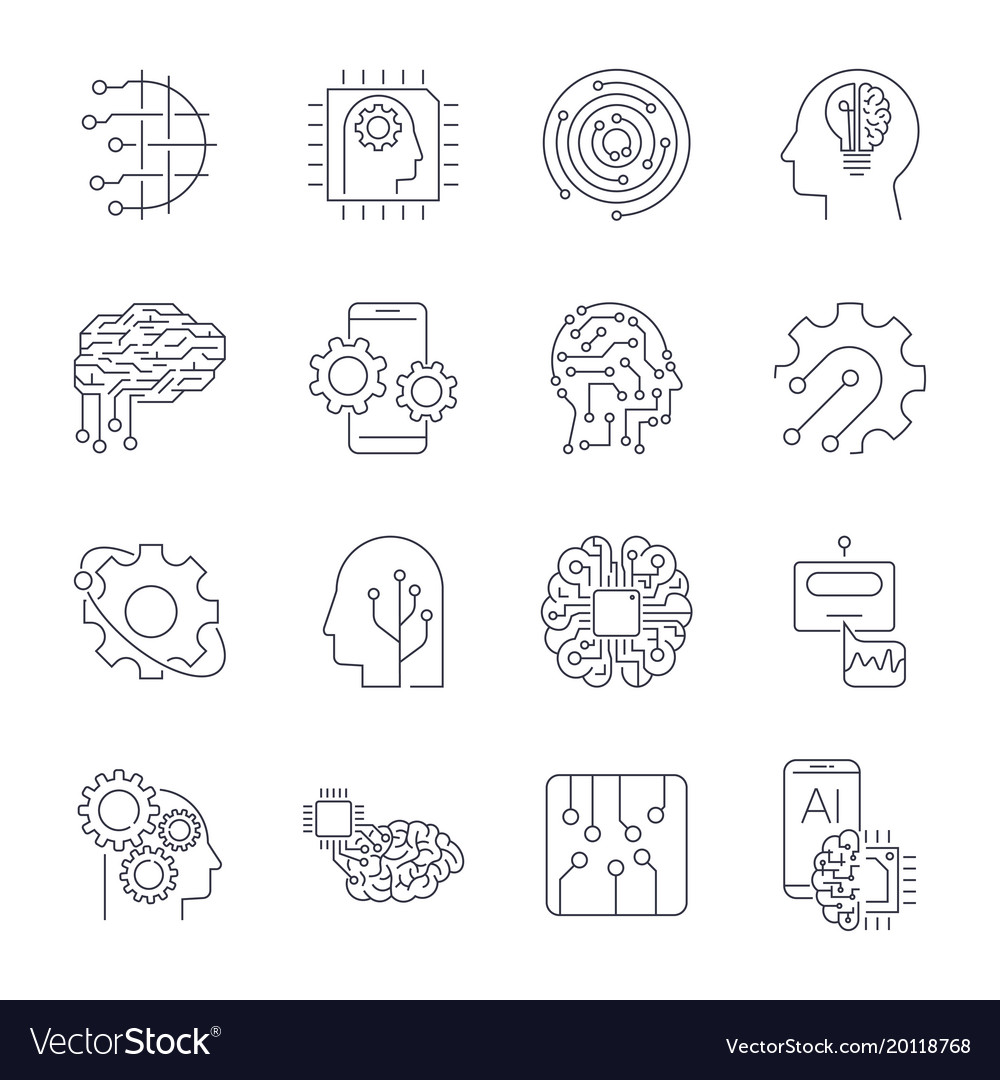Set of thin icons related to artificial