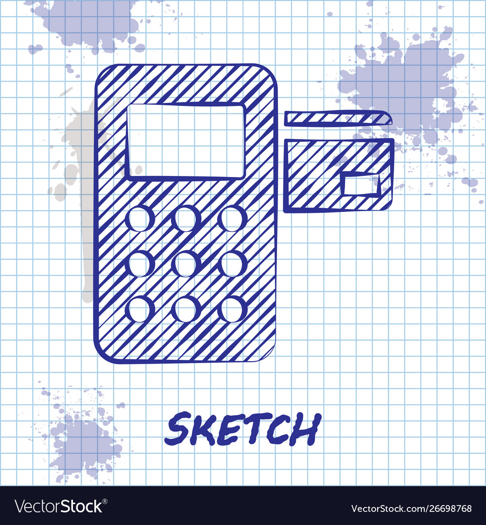 Sketch line pos terminal with inserted credit card Vector Image Sketch line pos terminal with inserted credit card