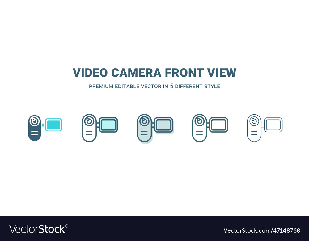 Video camera front view icon in 5 different style Vector Image Video camera front view icon in 5 different style