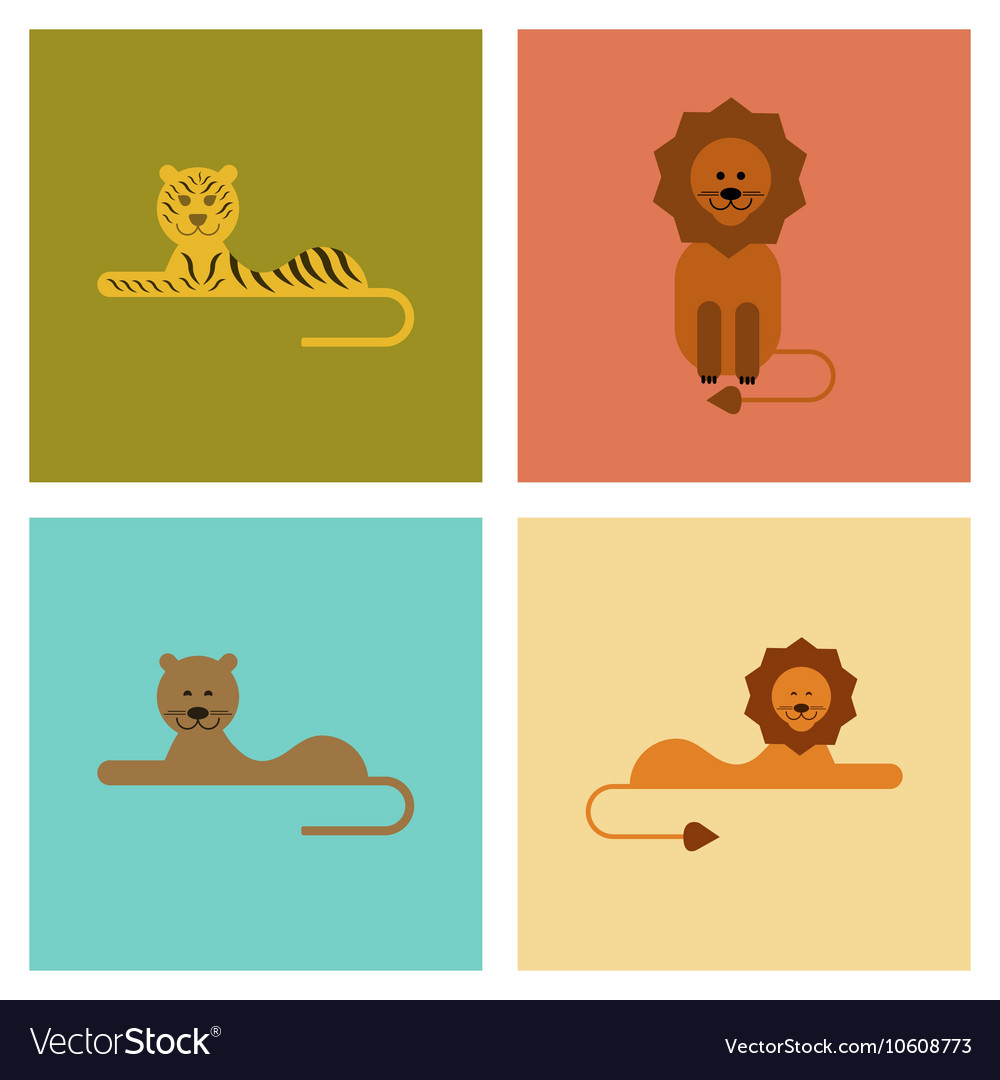 Assembly flat icons nature cartoon tiger lioness