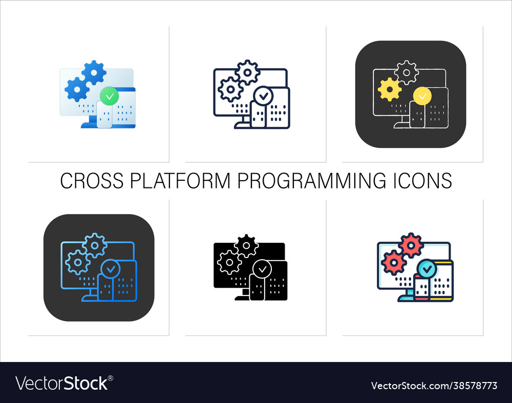 Cross platform programming icons set vector image Cross platform programming icons set