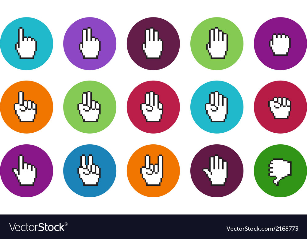 Pixel cursors circle icons mouse hands