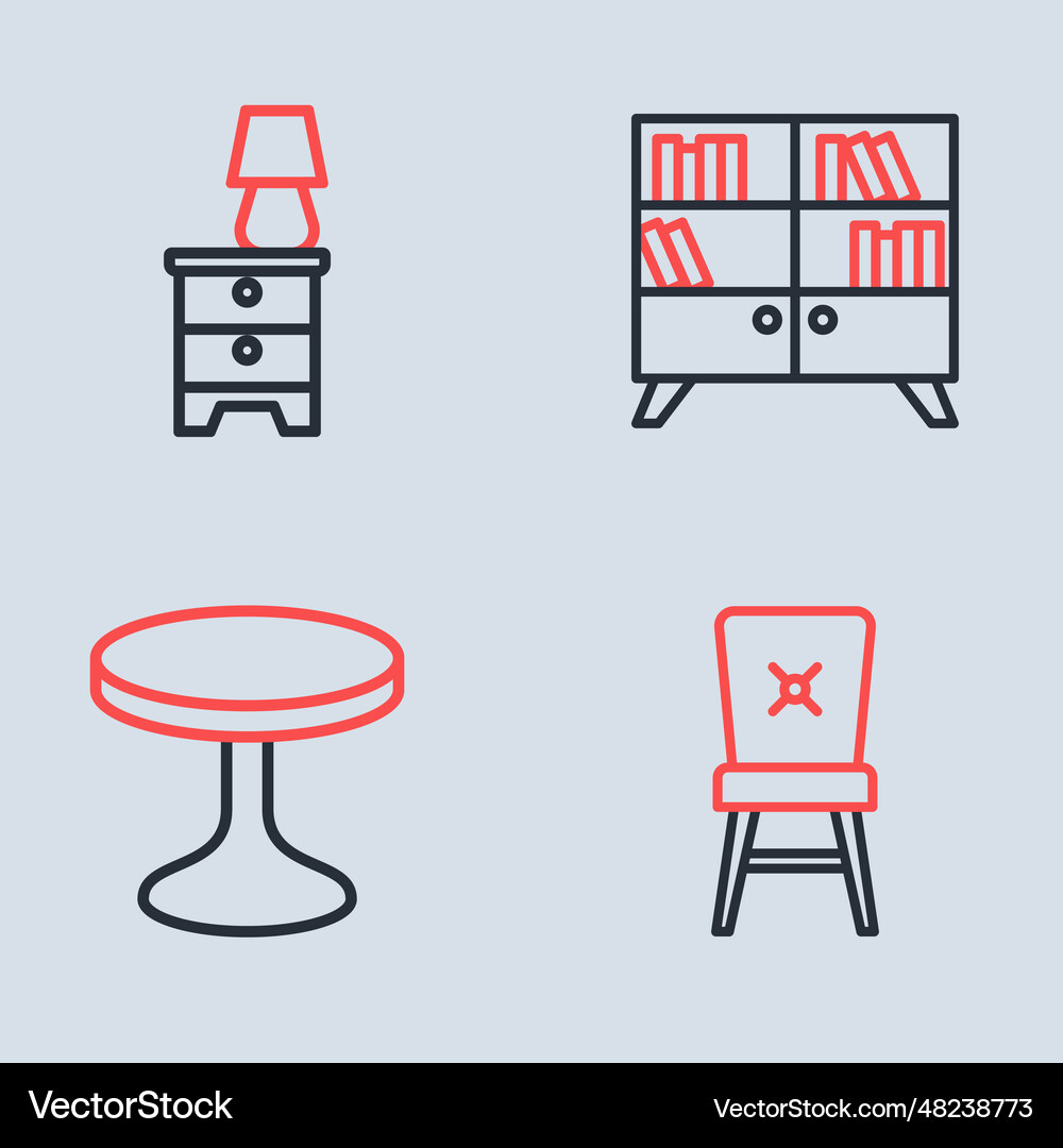 Set line library bookshelf round table chair and Vector Image