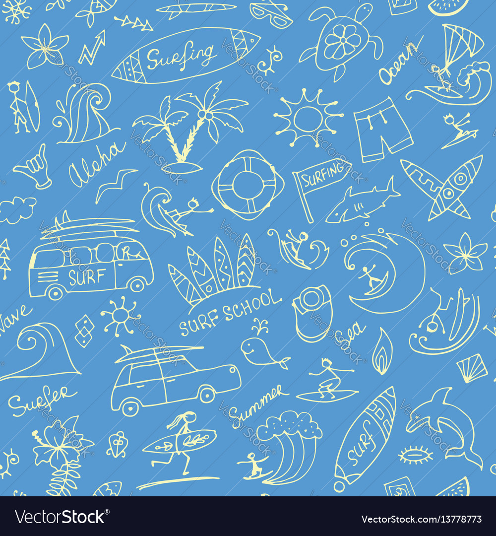 Surfing seamless pattern sketch for your design vector image Surfing seamless pattern sketch for your design