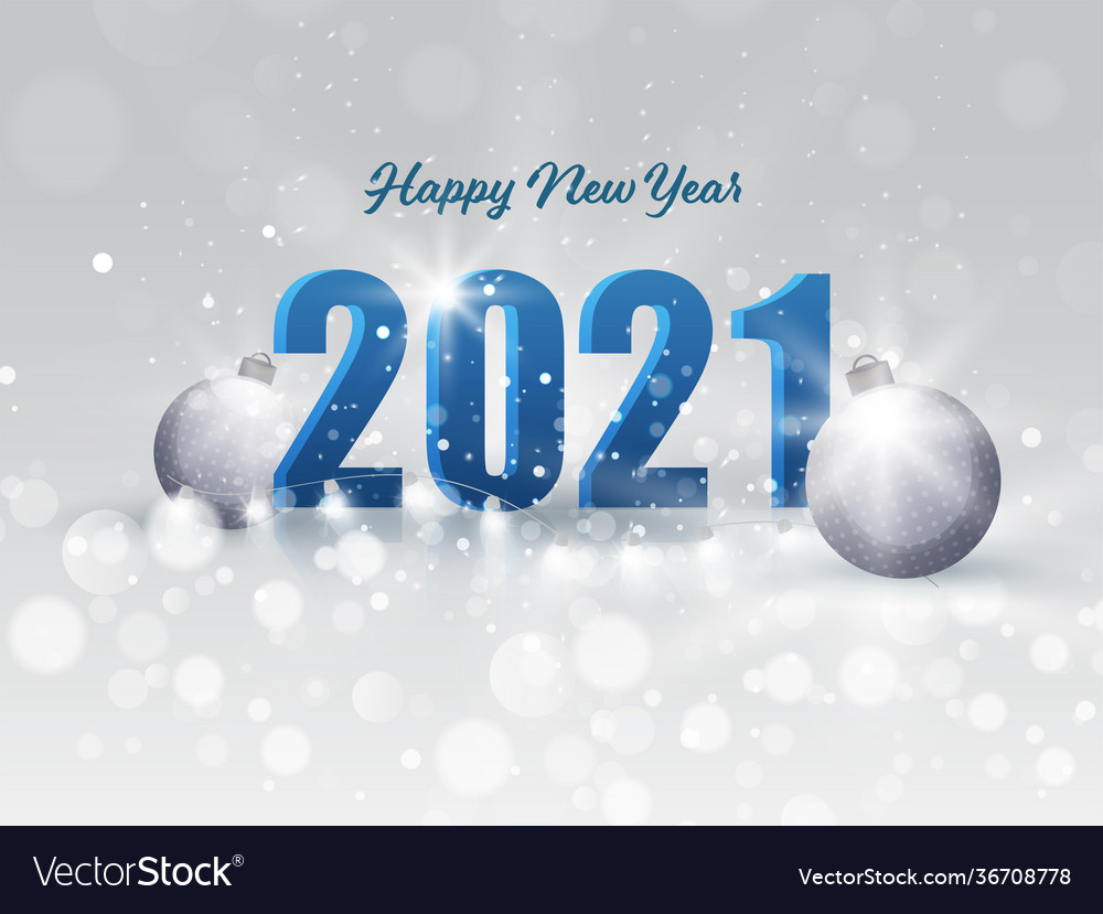 3d 2021 number with baubles and bokeh effect