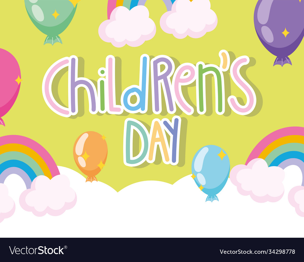 Children day hand written lettering rainbows Vector Image