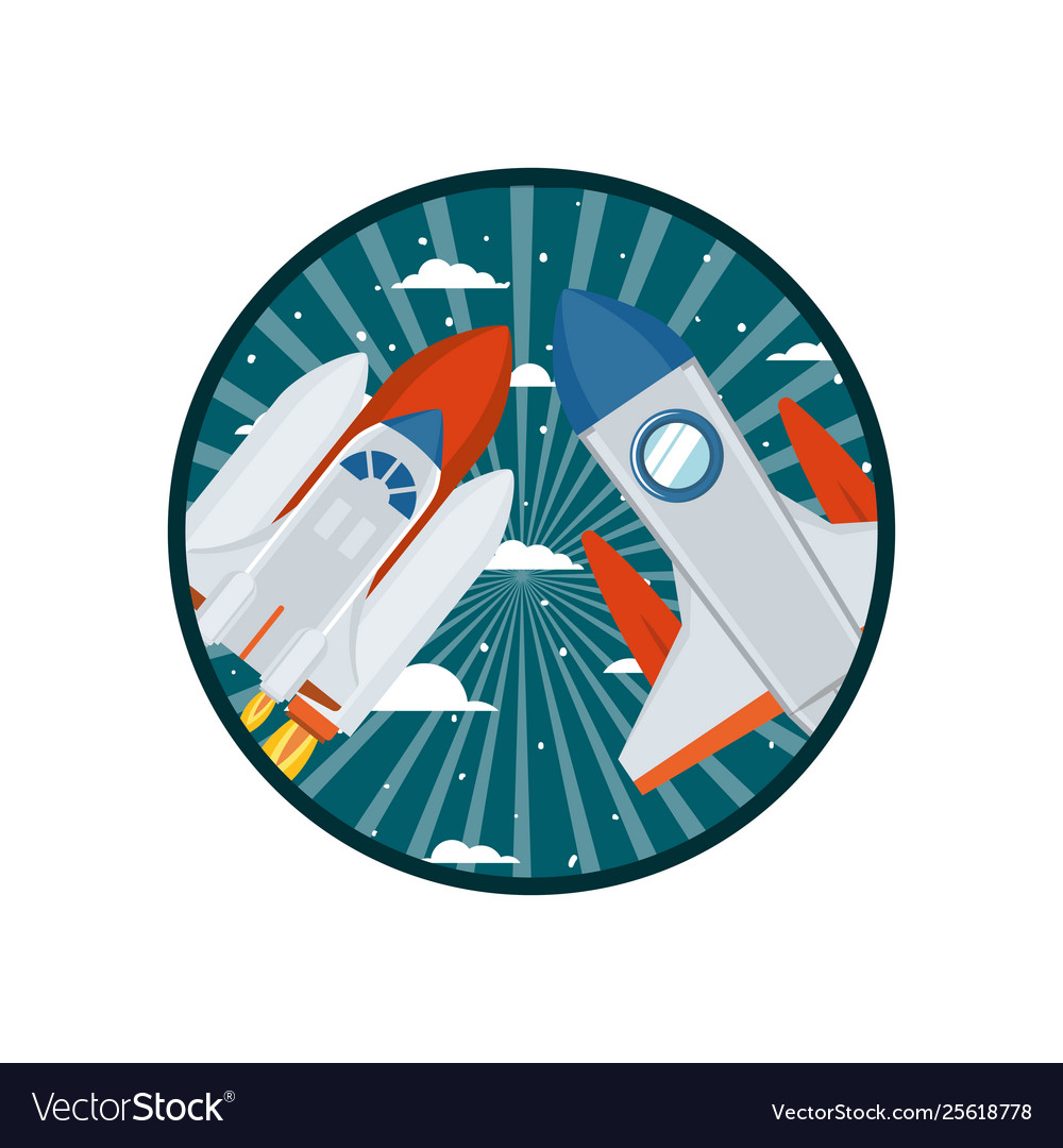 Frame with rocket taking off icon