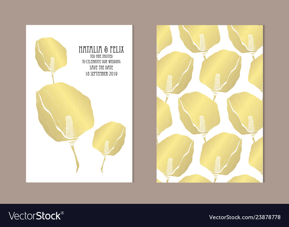 Golden floral cards set