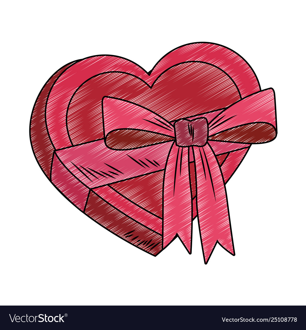 Heart shape giftbox pop art scribble vector image Heart shape giftbox pop art scribble