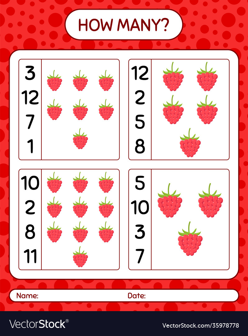 How many counting game with raspberry worksheet