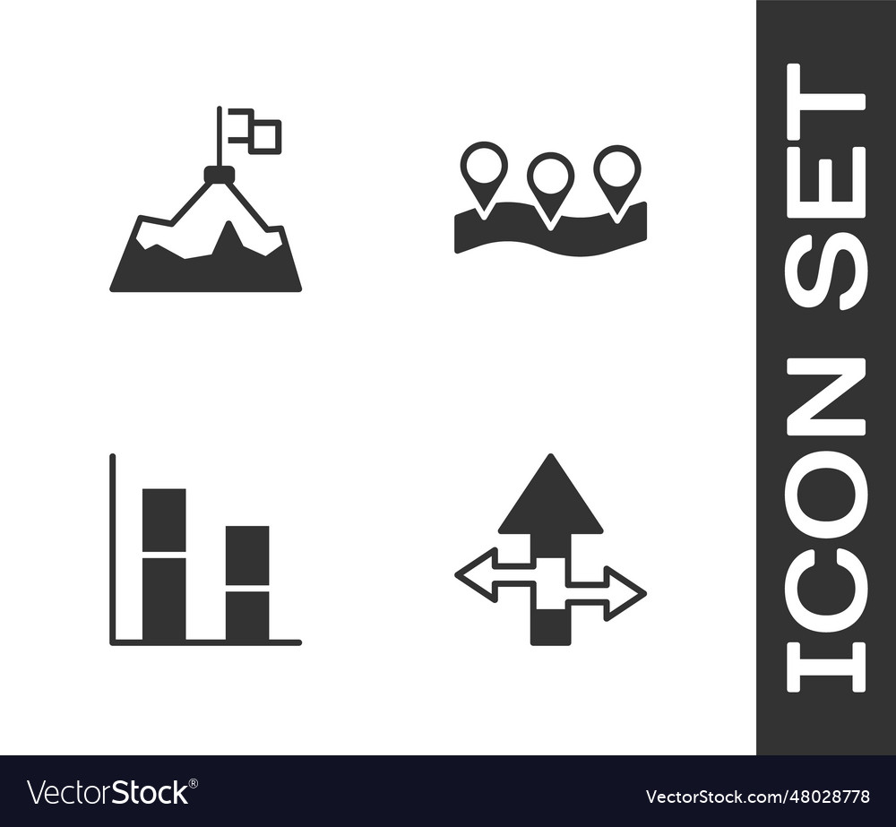Set arrow mountains with flag graph chart vector image Set arrow mountains with flag graph chart