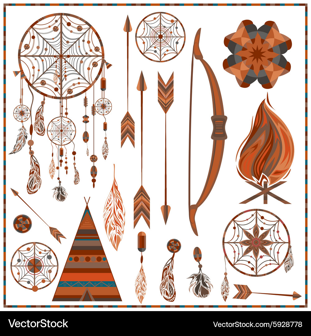 Set isolated ethnic elements arrows feathers Vector Image