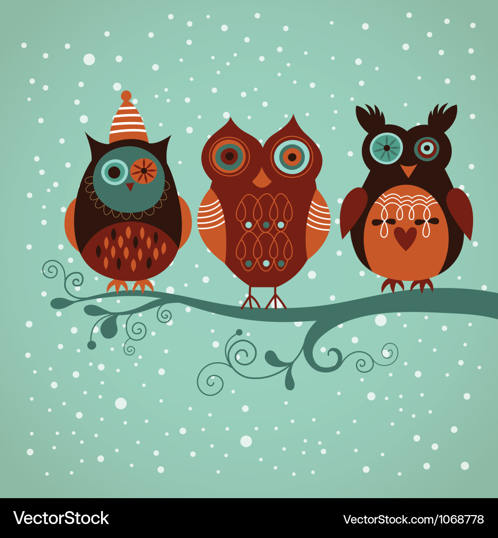 Three cute owls Royalty Free Vector Image - VectorStock