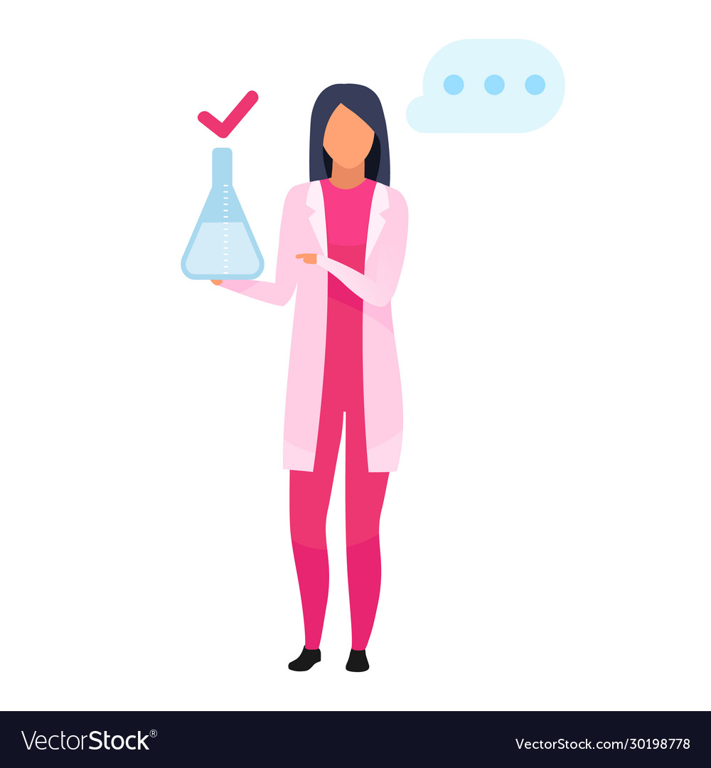 Woman with lab flask flat female dietitian