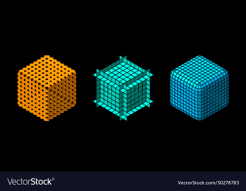 Abstract polygonal cube with cuts set isometric
