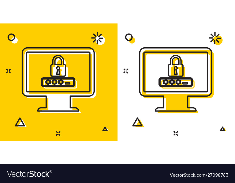 Black monitor with password notification and lock vector image Black monitor with password notification and lock