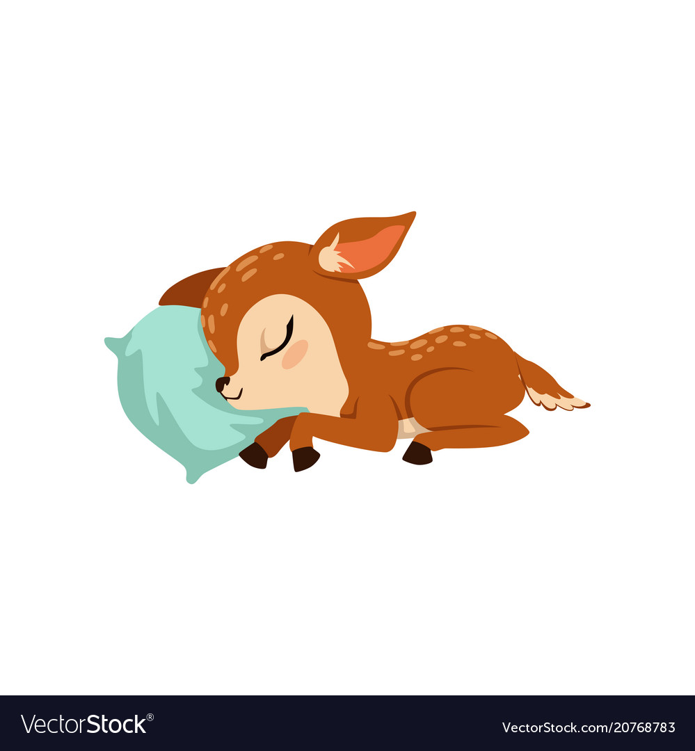 Cute little fawn character slaaping on a pillow