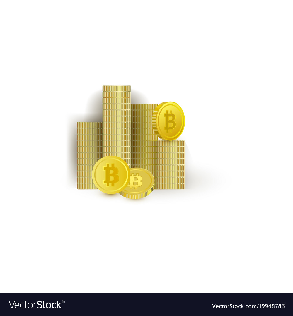 Flat golden coins stack pile with bitcoin