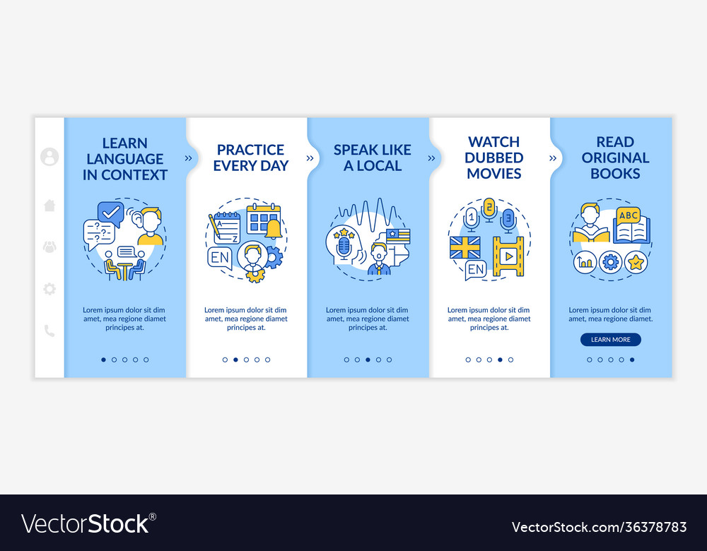 Foreign learning language tips onboarding template vector image Foreign learning language tips onboarding template