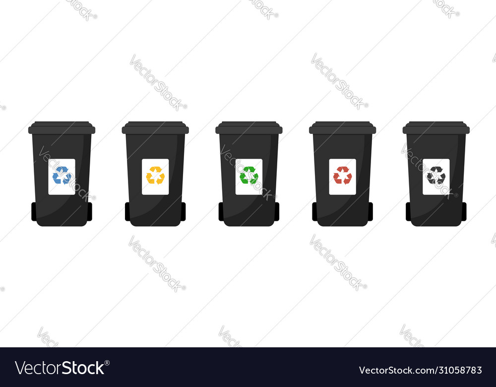 Garbage cans flat sorting vector image Garbage cans flat sorting