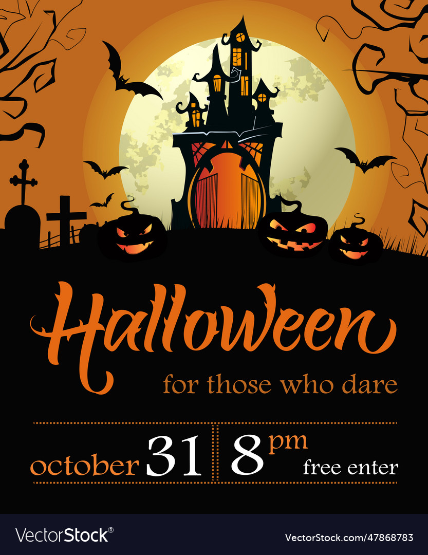 Halloween lettering with date castle pumpkins Vector Image