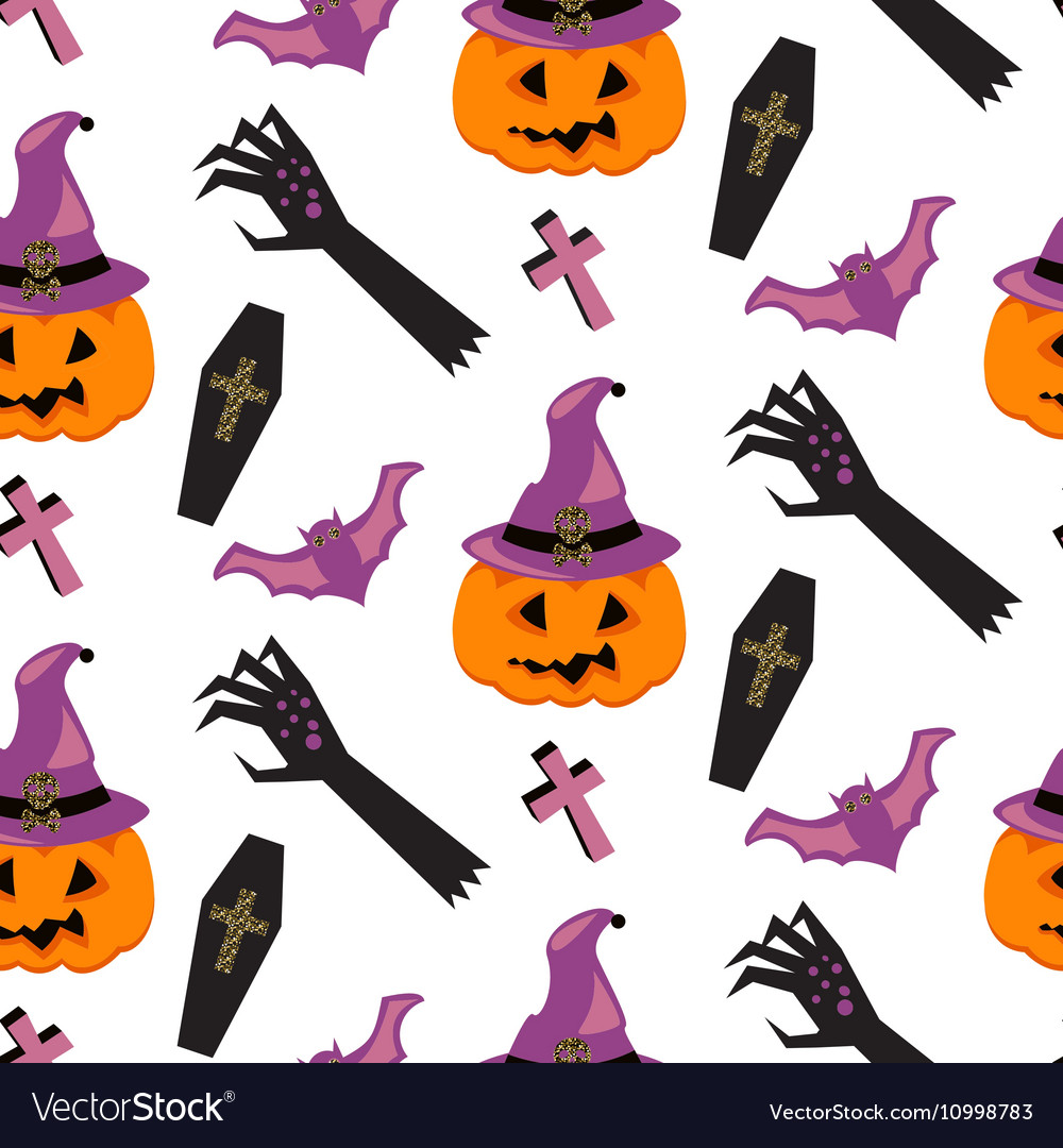 Halloween witch pumpkin seamless pattern