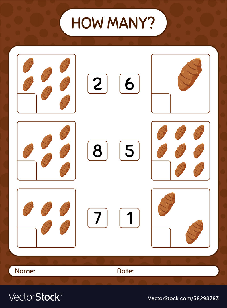 How many counting game with taro root worksheet vector image How many counting game with taro root worksheet