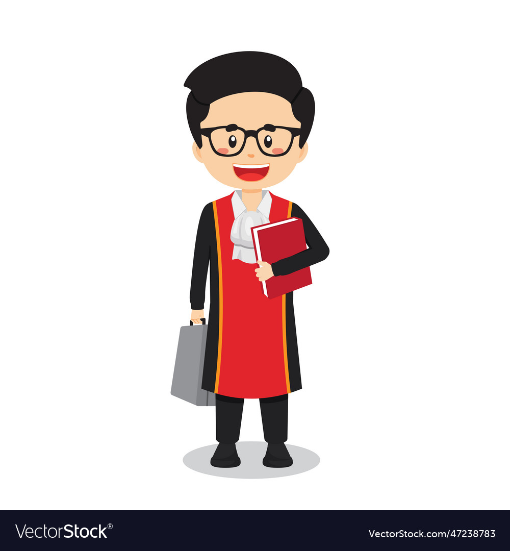 Judge character standing with file and briefcase vector image Judge character standing with file and briefcase