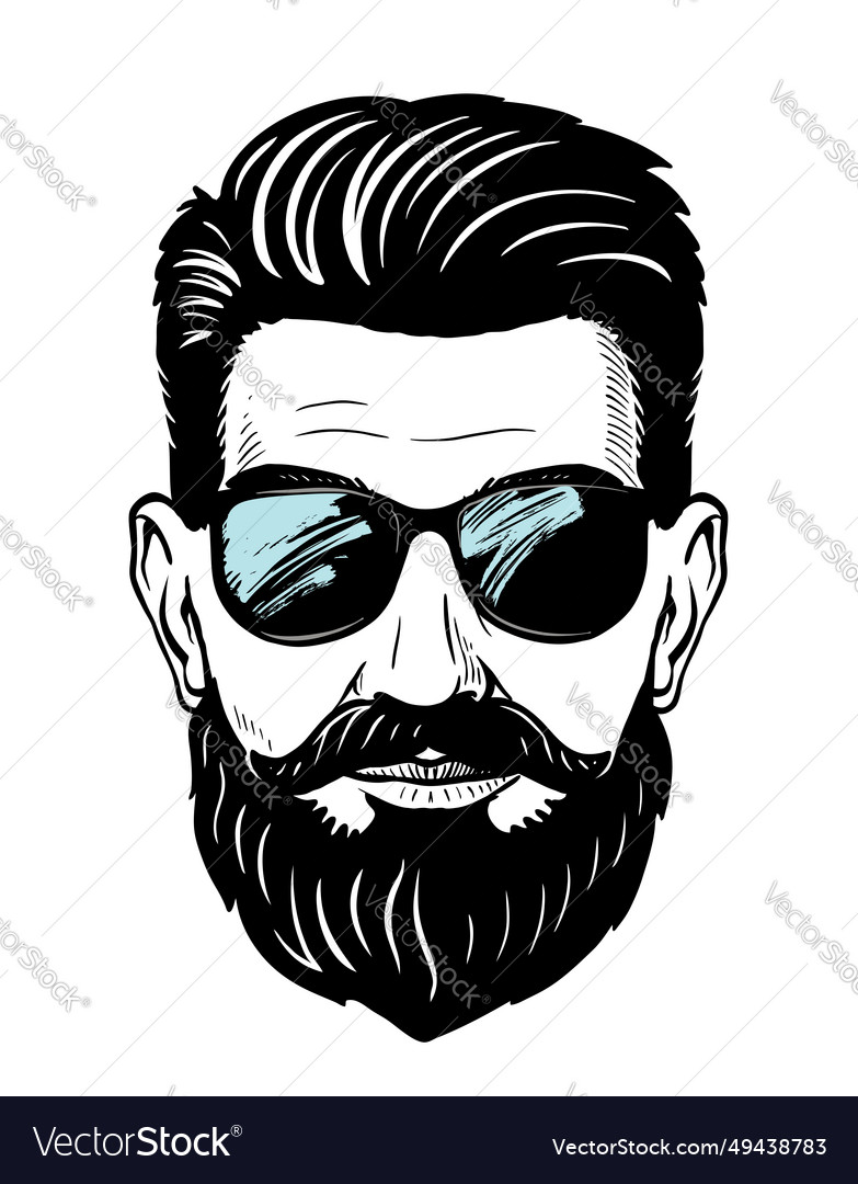 Man With Beard And Glasses Face Hairstyle Vector Image 0243