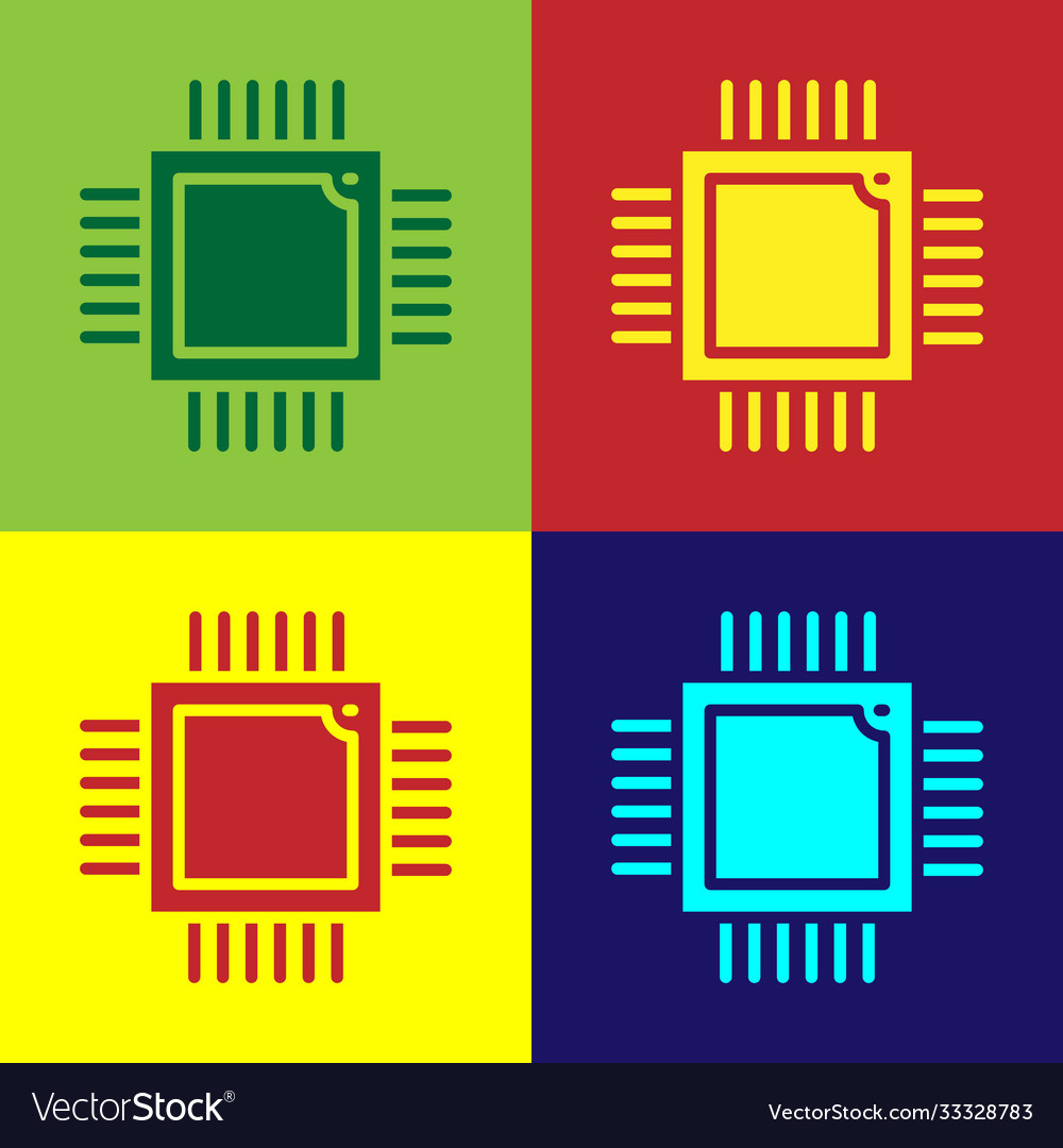 Pop art computer processor with microcircuits cpu vector image Pop art computer processor with microcircuits cpu