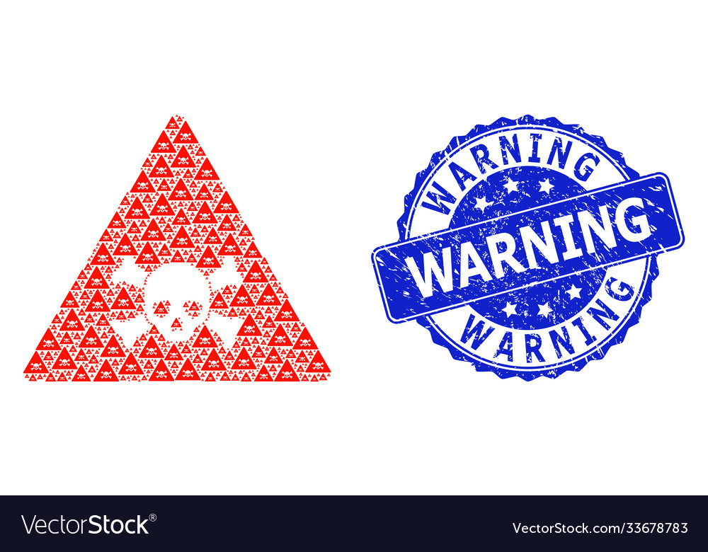 Rubber warning round stamp and recursion skull