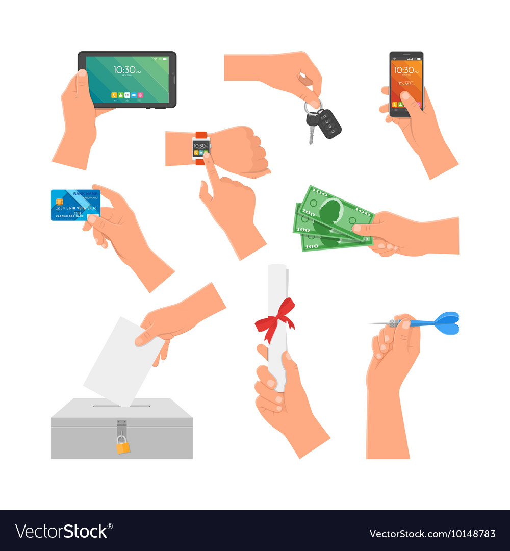 Set of human hands holding money credit