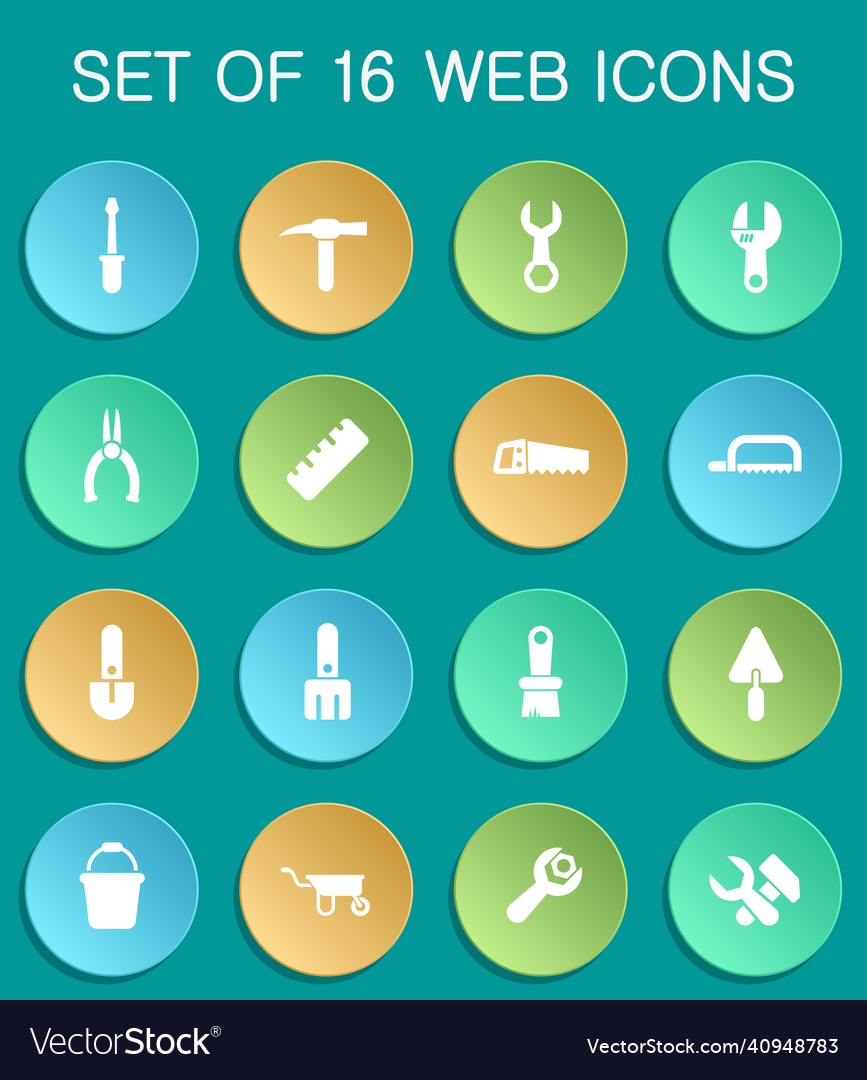 Work tools web icons on colorful round
