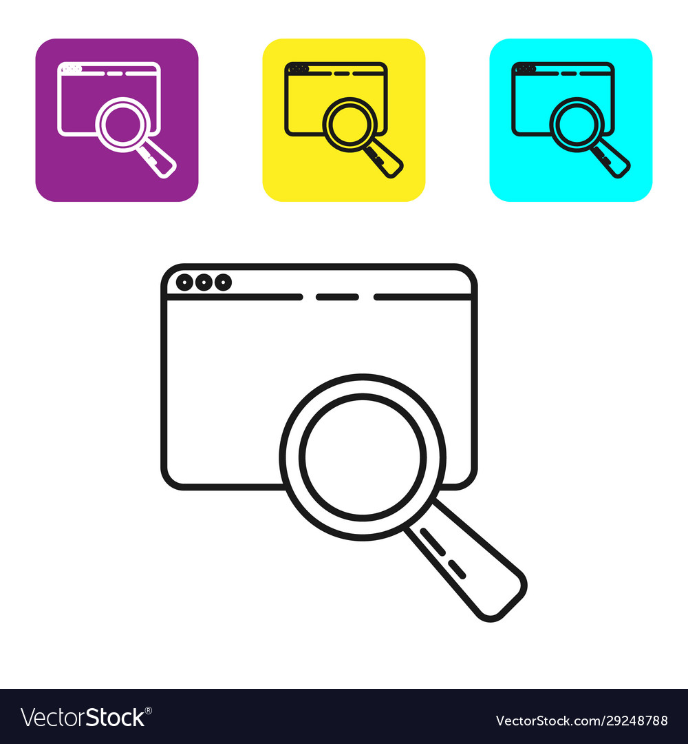Black line search in a browser window icon