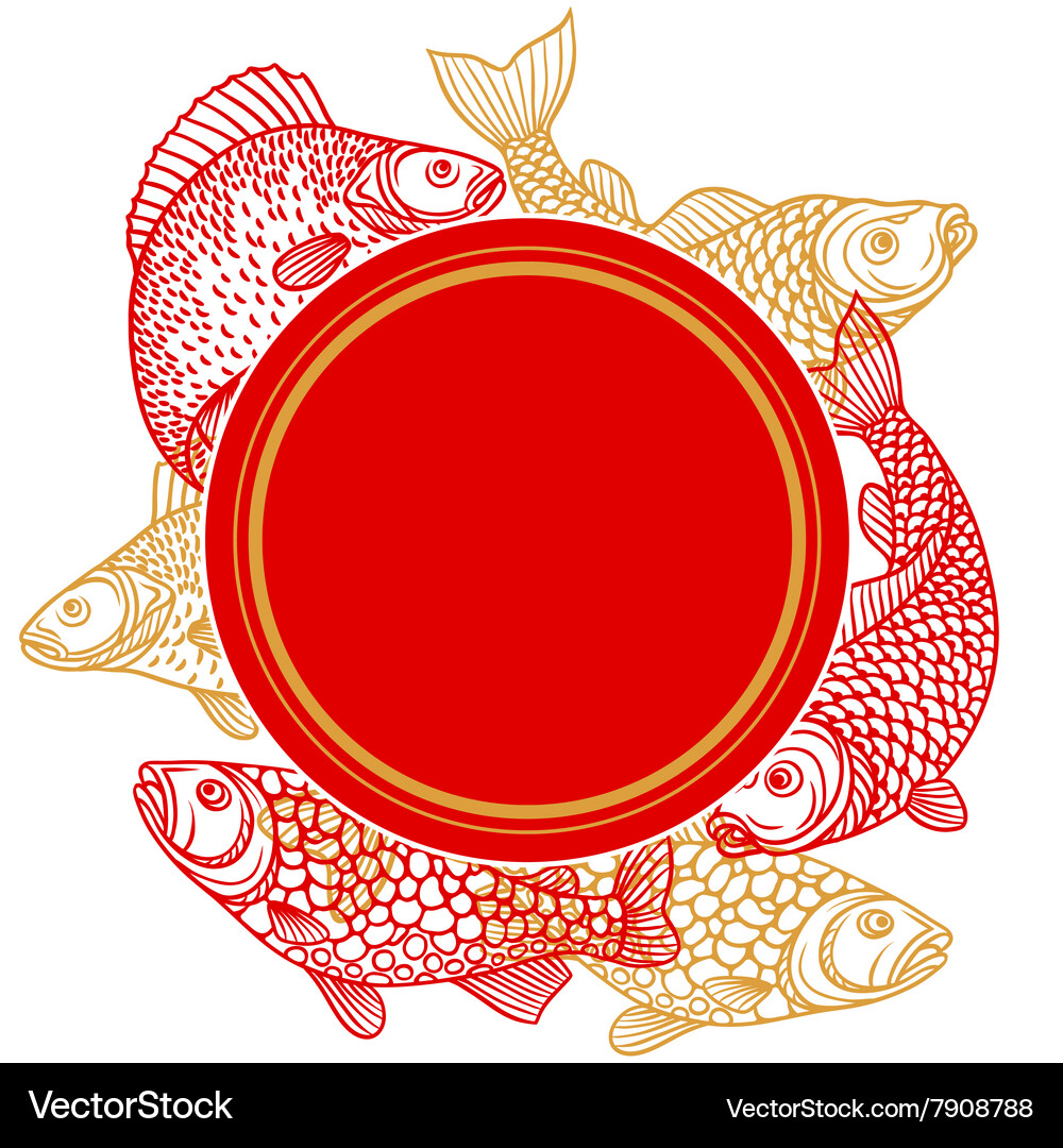Circle frame with decorative fish Image for Vector Image