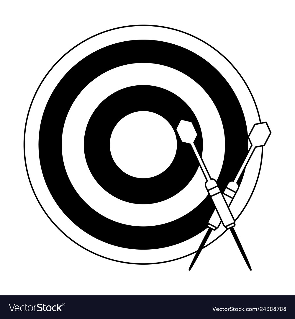 Dartboard with bow arrows in black and white Vector Image