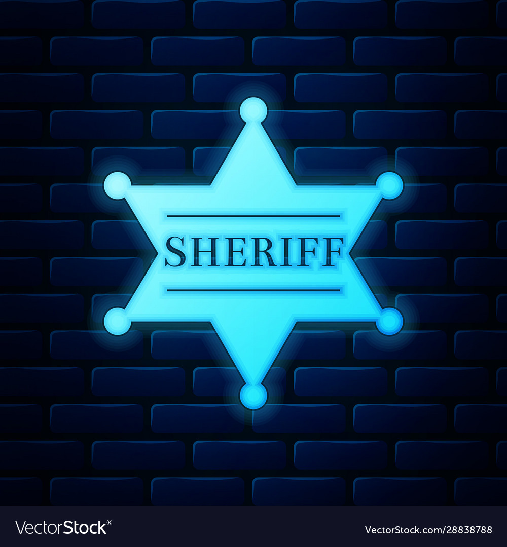 Glowing Neon hexagonale Sheriff Star-Ikone isoliert