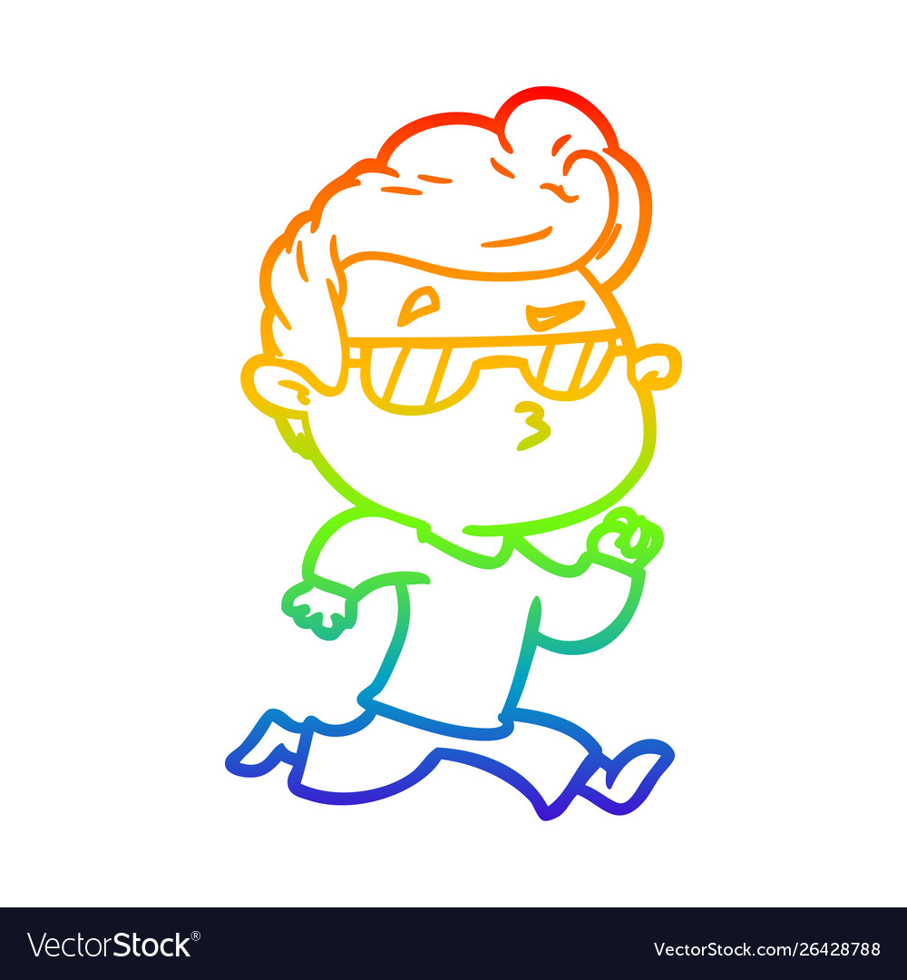 Rainbow Gradient Line Drawing Cartoon Cool Guy Vector Image