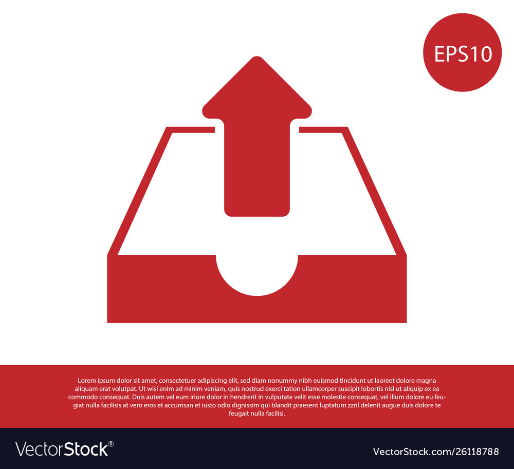Red upload inbox icon isolated on white background vector image Red upload inbox icon isolated on white background