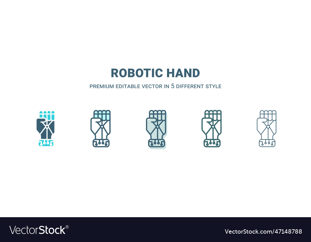 Robotic hand icon in 5 different style outline vector image Robotic hand icon in 5 different style outline