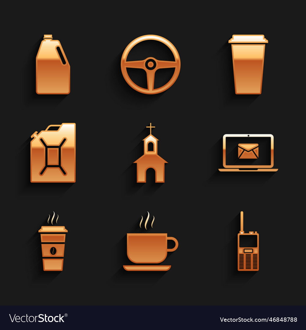 Set church building coffee cup walkie talkie Vector Image