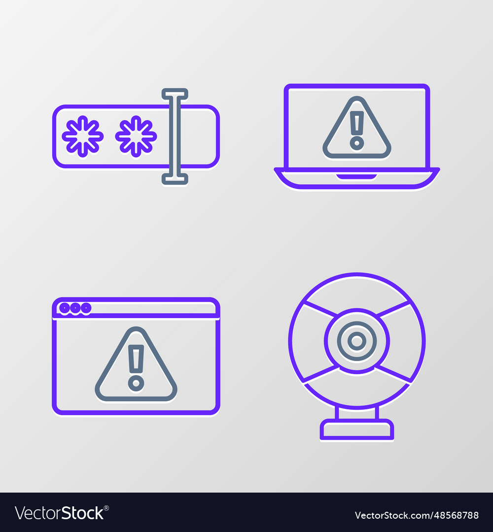 Set line security camera browser with exclamation vector image Set line security camera browser with exclamation