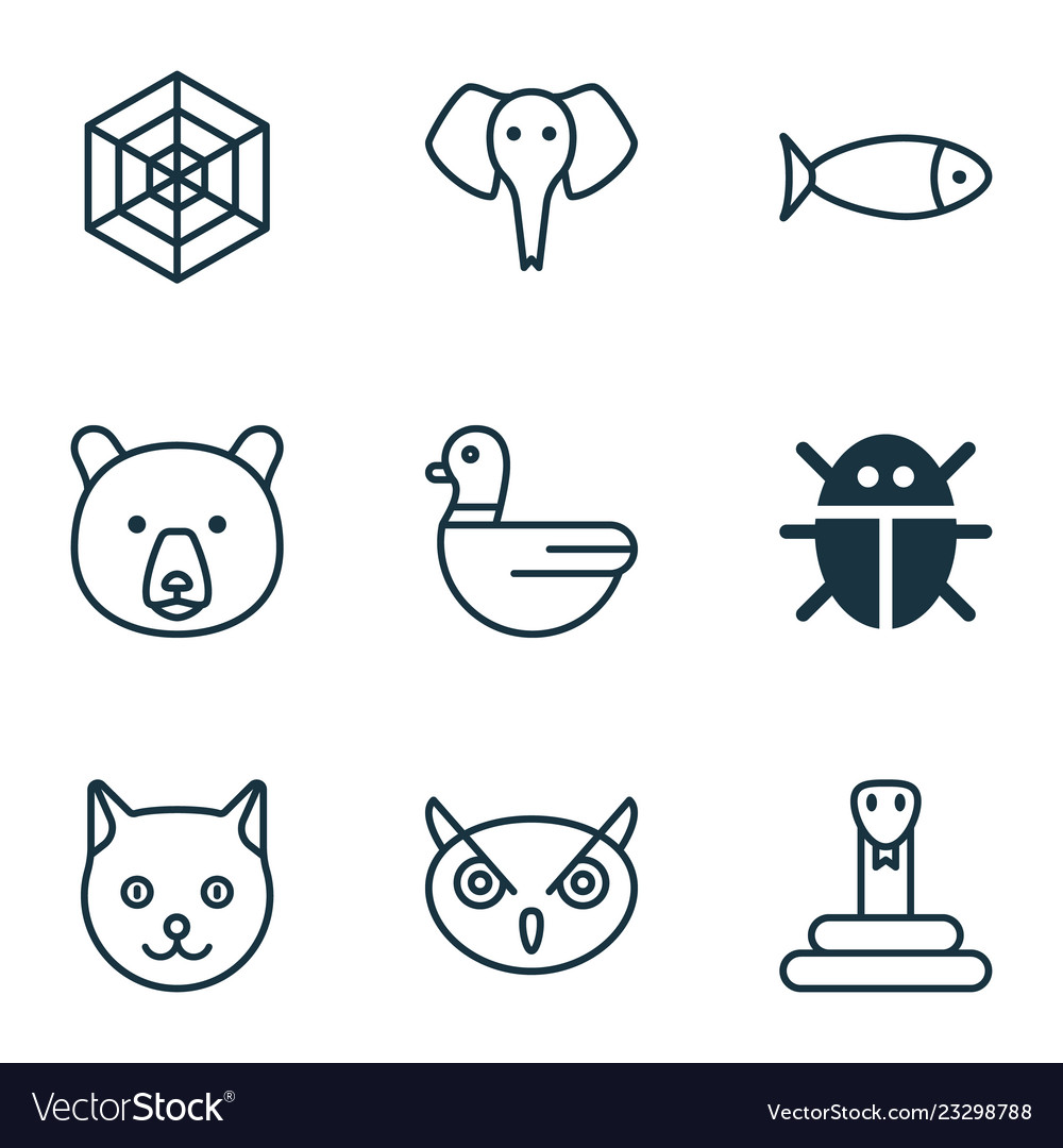 Zoo icons set with snake duck spider web