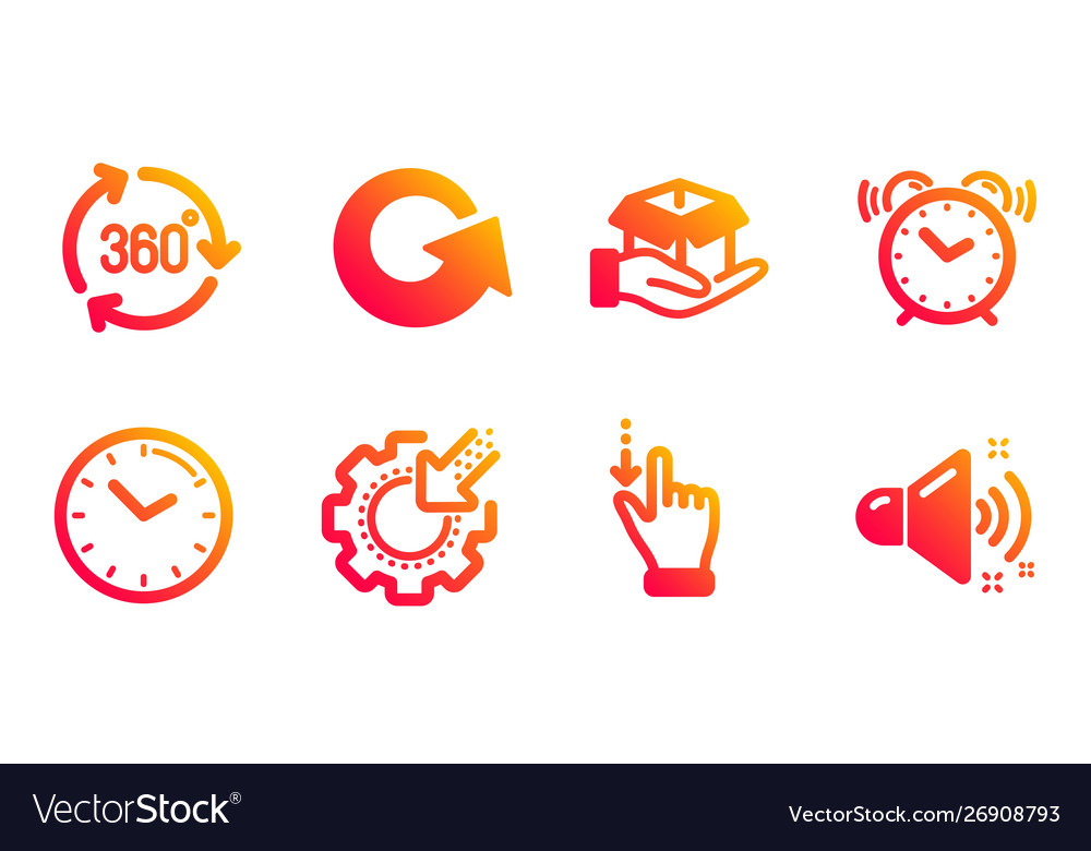 360 degree time and alarm clock icons set hold